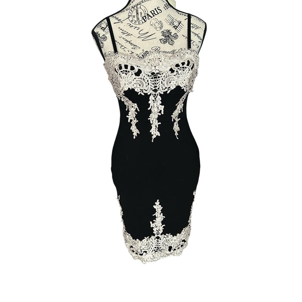 Women’s whimsigoth Romantic Black Lace Dance Bodycon Dress M Haute Monde 90s